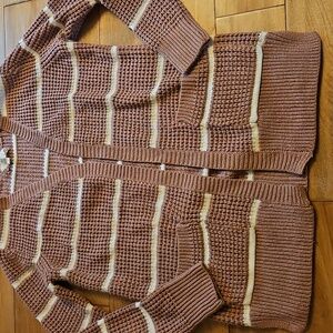 Pink Rose Textured Cardigan in Brown and Cream